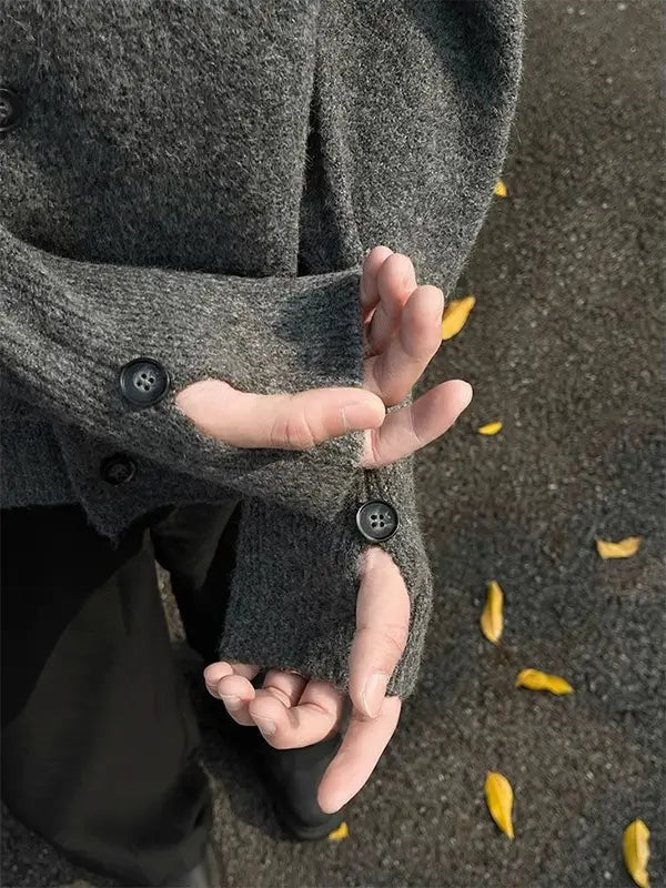Creamy-white Breasted Knitted Cardigan For Men