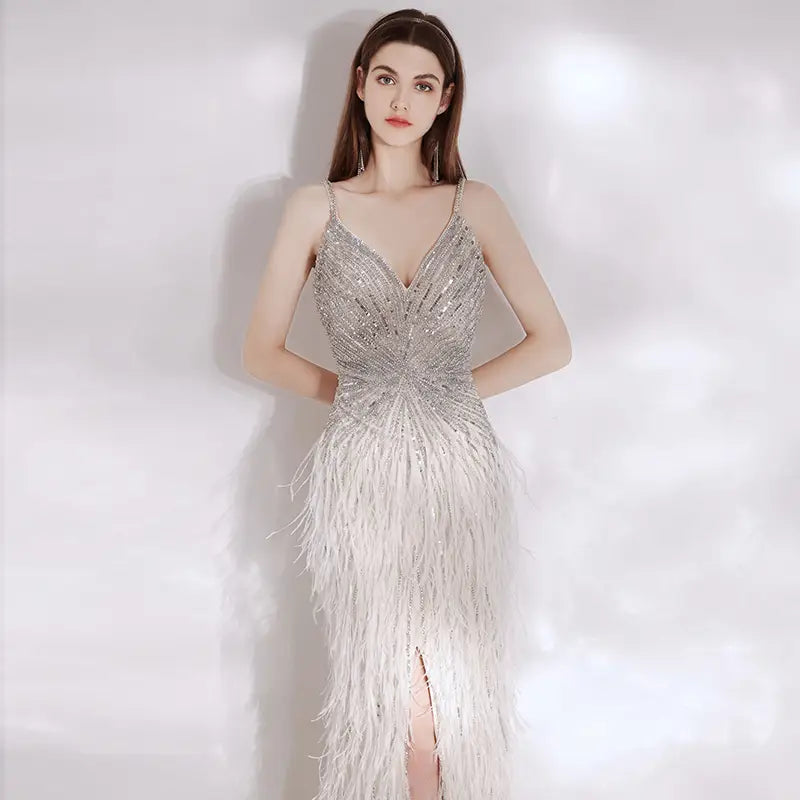 Women’s Feather Temperament High End Evening Dress