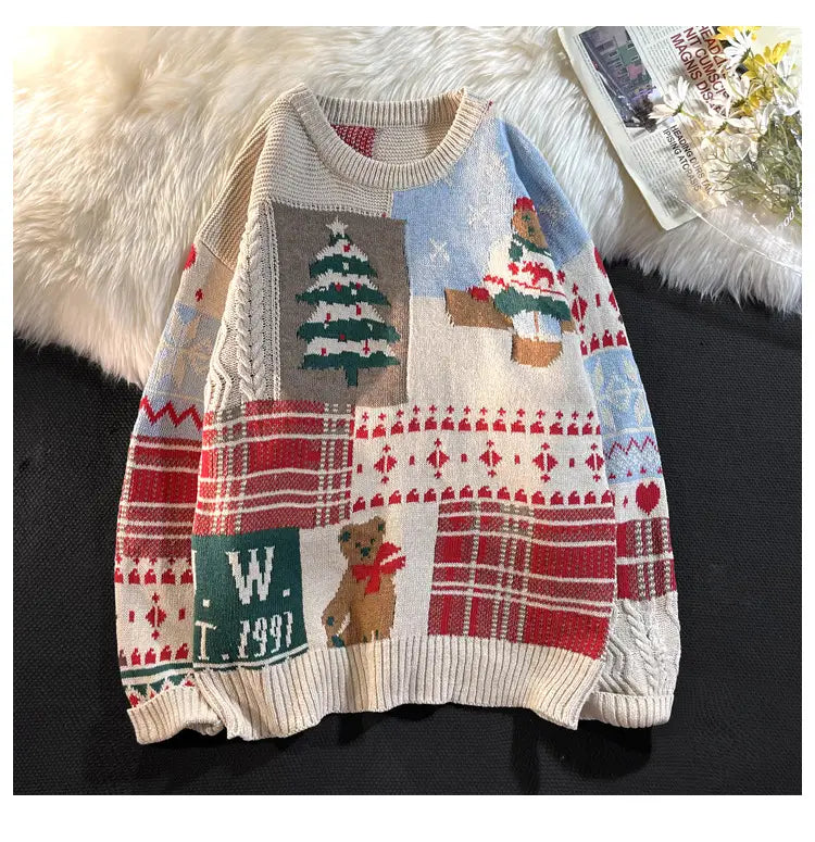 Sweater Men’s Ins Trendy Round Neck Japanese-style Retro Hong Kong Style