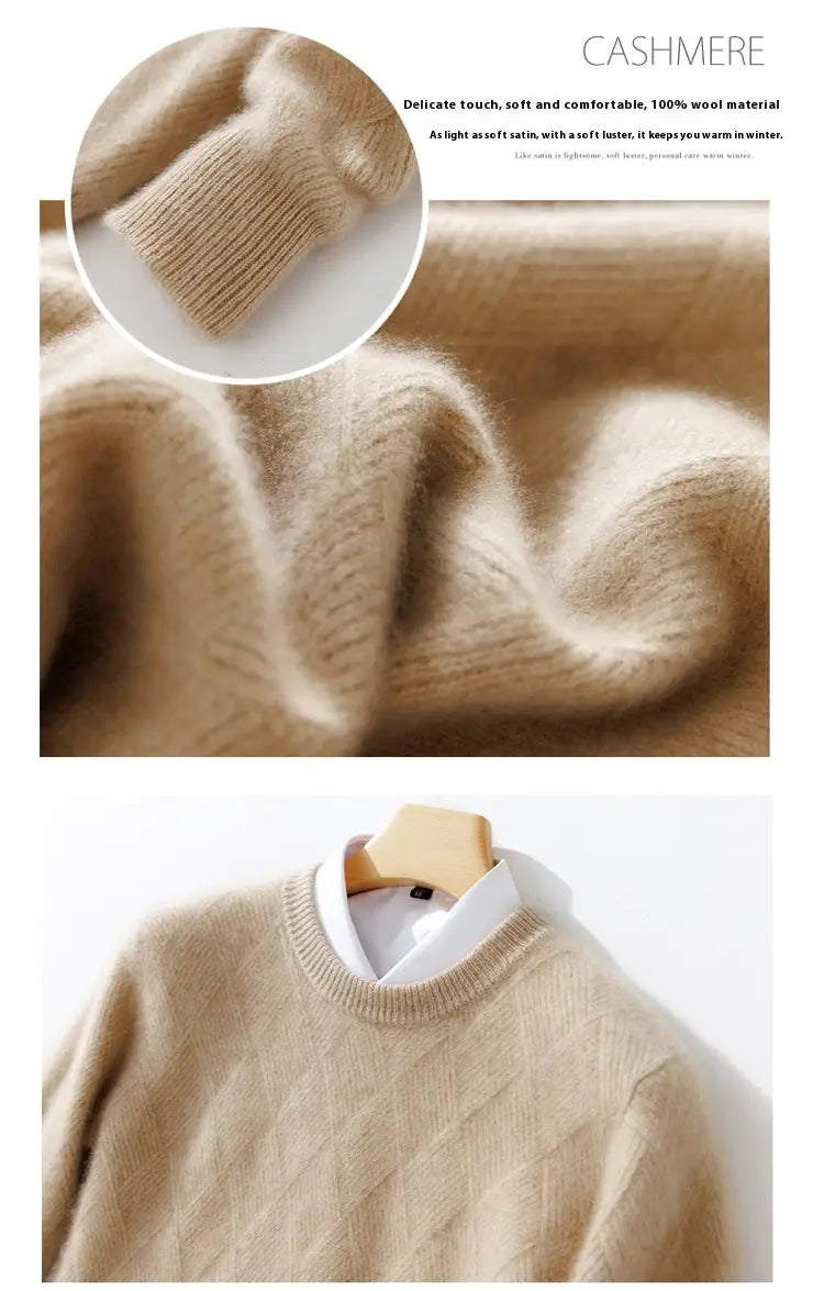 Pure Wool Sweater Men’s Loose Round Neck Sweater Casual Thickening Knitted Bottoming Shirt