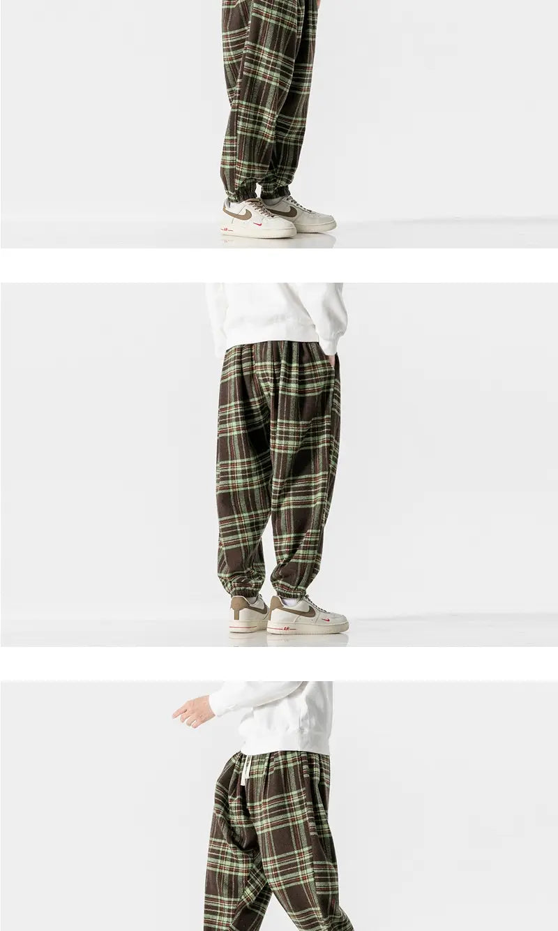 Hong Kong Style Plus Size Woolen Casual Harlan Plaid Pants