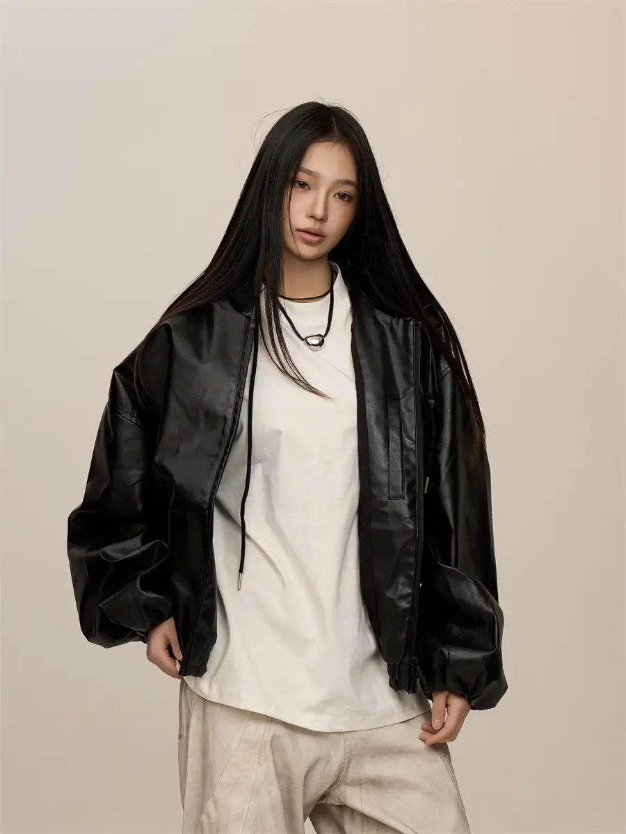 Women’s Black Hooded Leather Coat