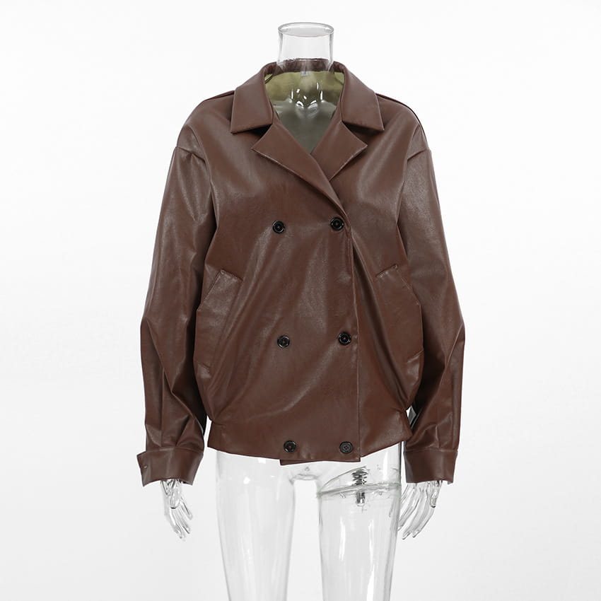 Women’s Elegant Suit Collar Loose Leather Coat