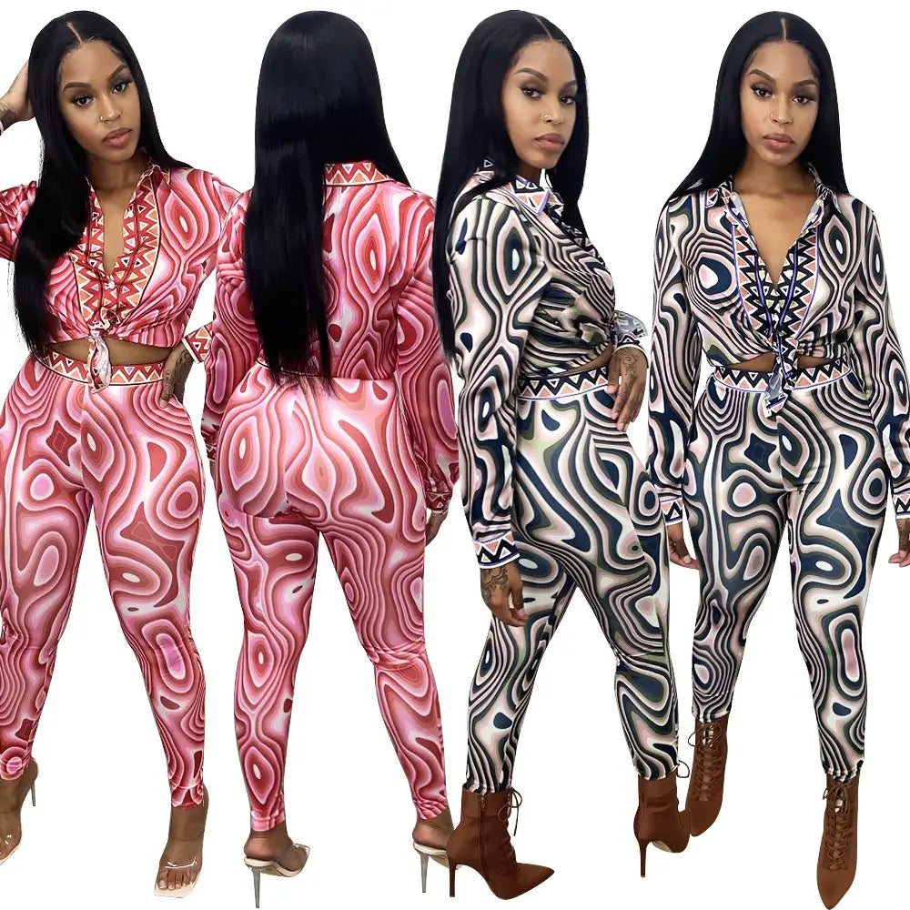 Autumn And Winter New Women’s Clothing Fashion Sexy Print Long Sleeve Tight Casual Suit