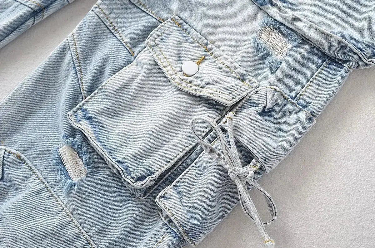 American Style Fashion Work Clothes Style Straight-leg Denim Trousers