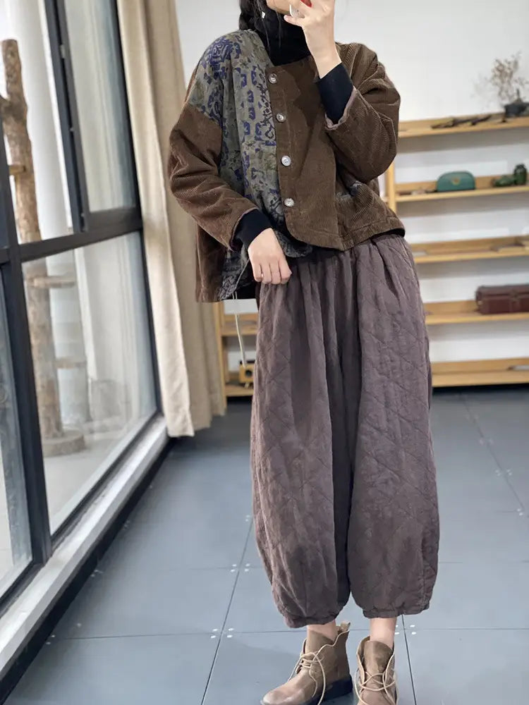 Retro Contrast Color Cotton Coat Jacket Women