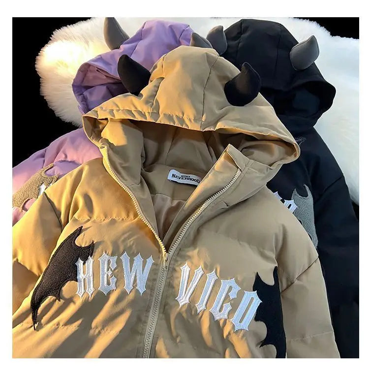 American Retro Embroidered Hooded Cotton Coat