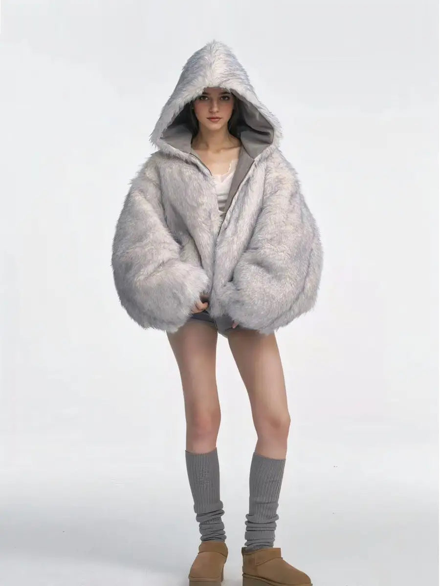Gray Double-sided Dyed Pointed Fur Vintage Cotton-padded Jacket Coat
