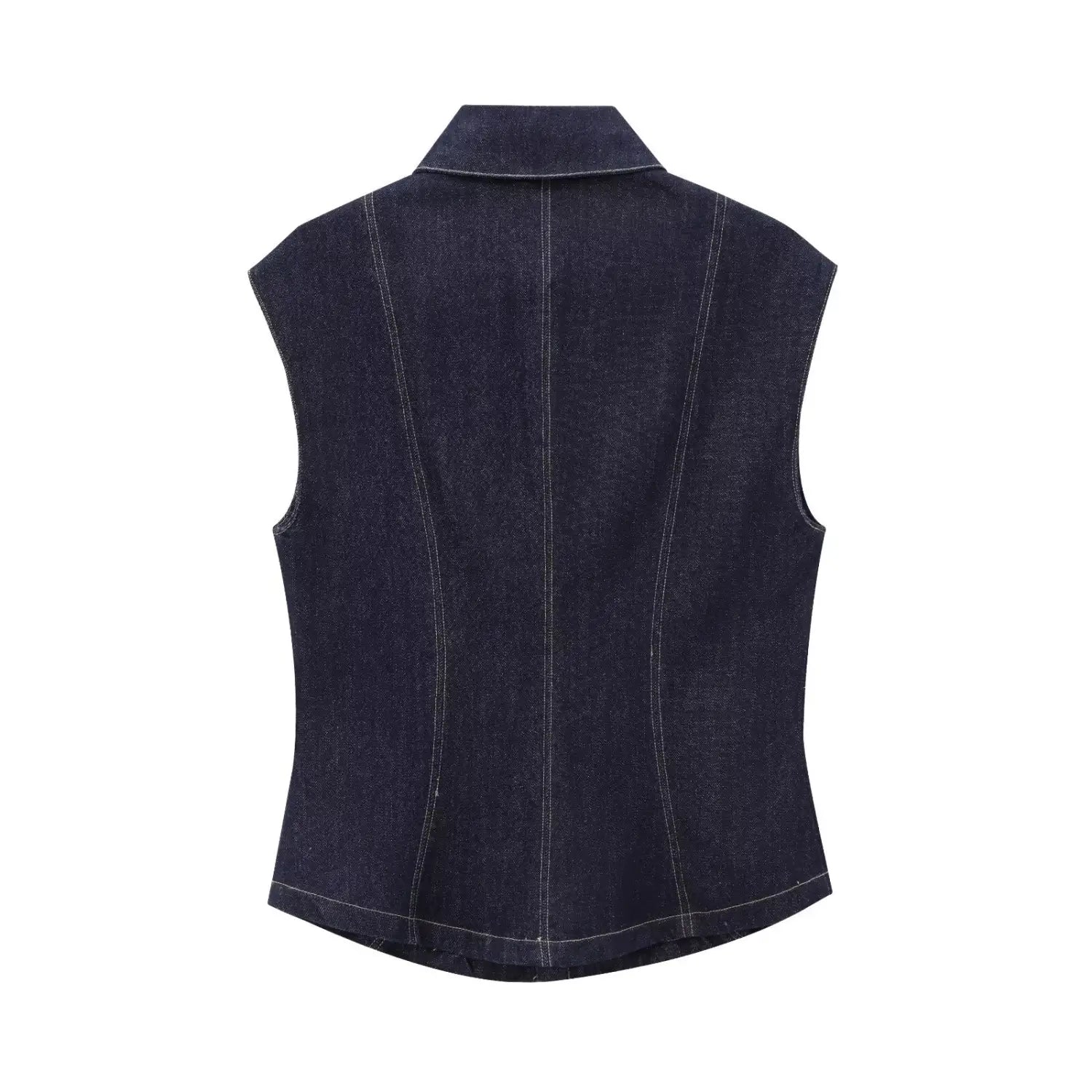 European And American Style Fashion String Decoration Lapel Sleeveless Denim Shirt