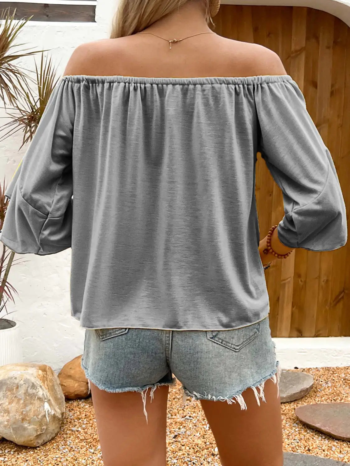 Summer Fall Women’s Clothing Solid Color Off-shoulder Casual T-shirt Top