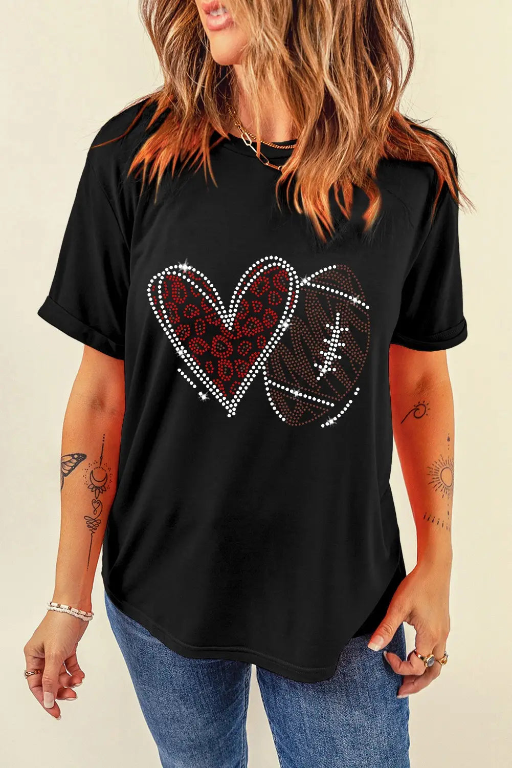 Heart Printing Pullover Pure Cotton Short Sleeve T-shirt