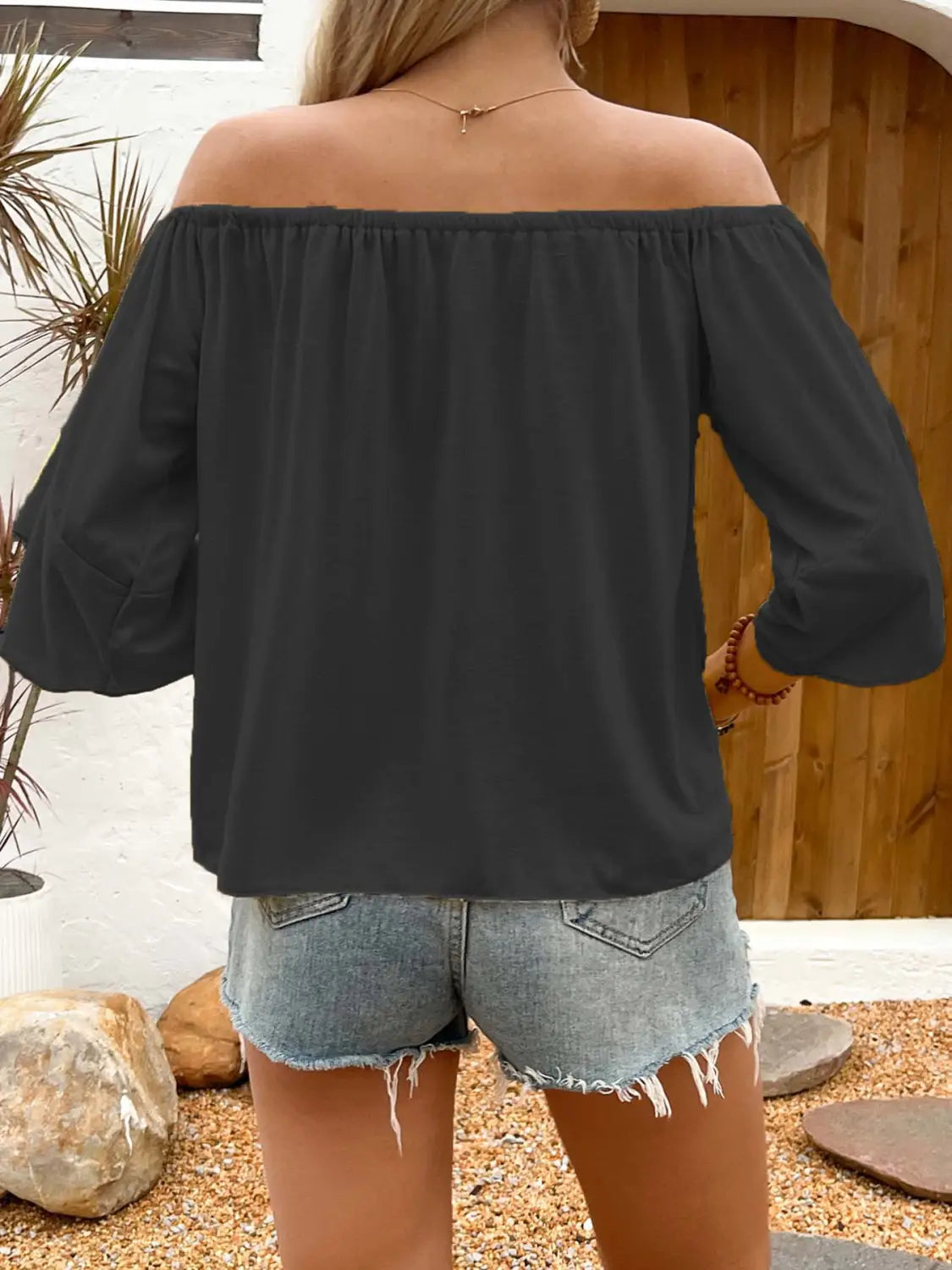 Summer Fall Women’s Clothing Solid Color Off-shoulder Casual T-shirt Top