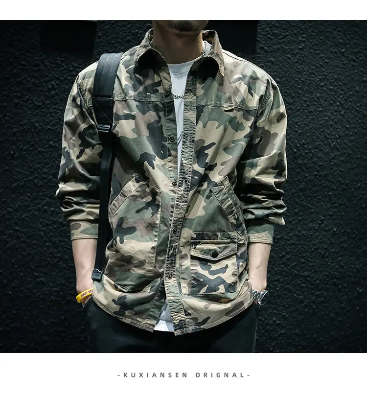 Camouflage Long Sleeve Tooling Shirt Jacket Men