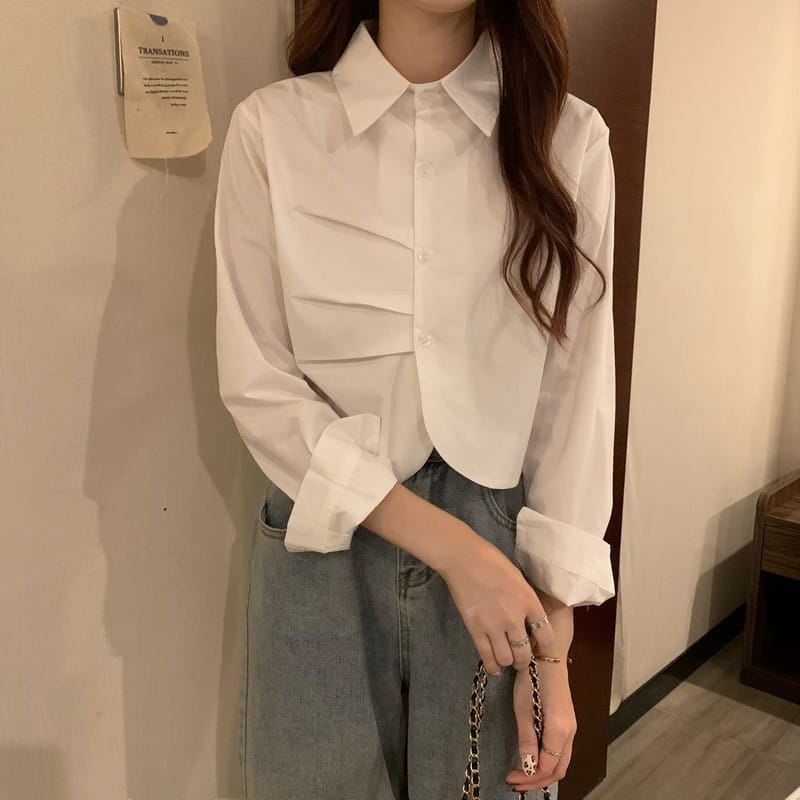 French White Shirt Women’s Spring Design Sense Niche Shirt Temperament High Sense Chic Beautiful Short Long Sleeve Top