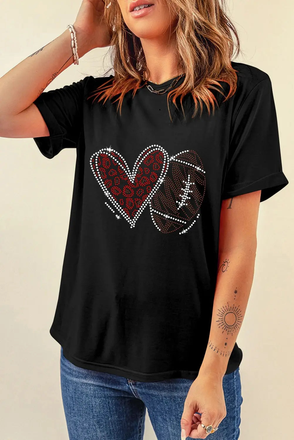 Heart Printing Pullover Pure Cotton Short Sleeve T-shirt