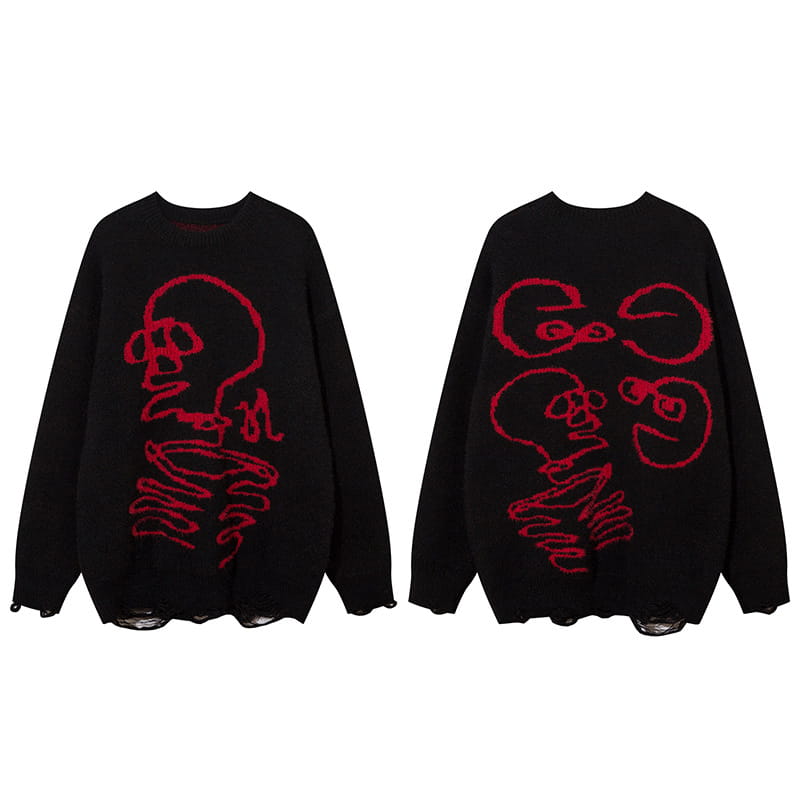 Dark Skull Ripped Sweater