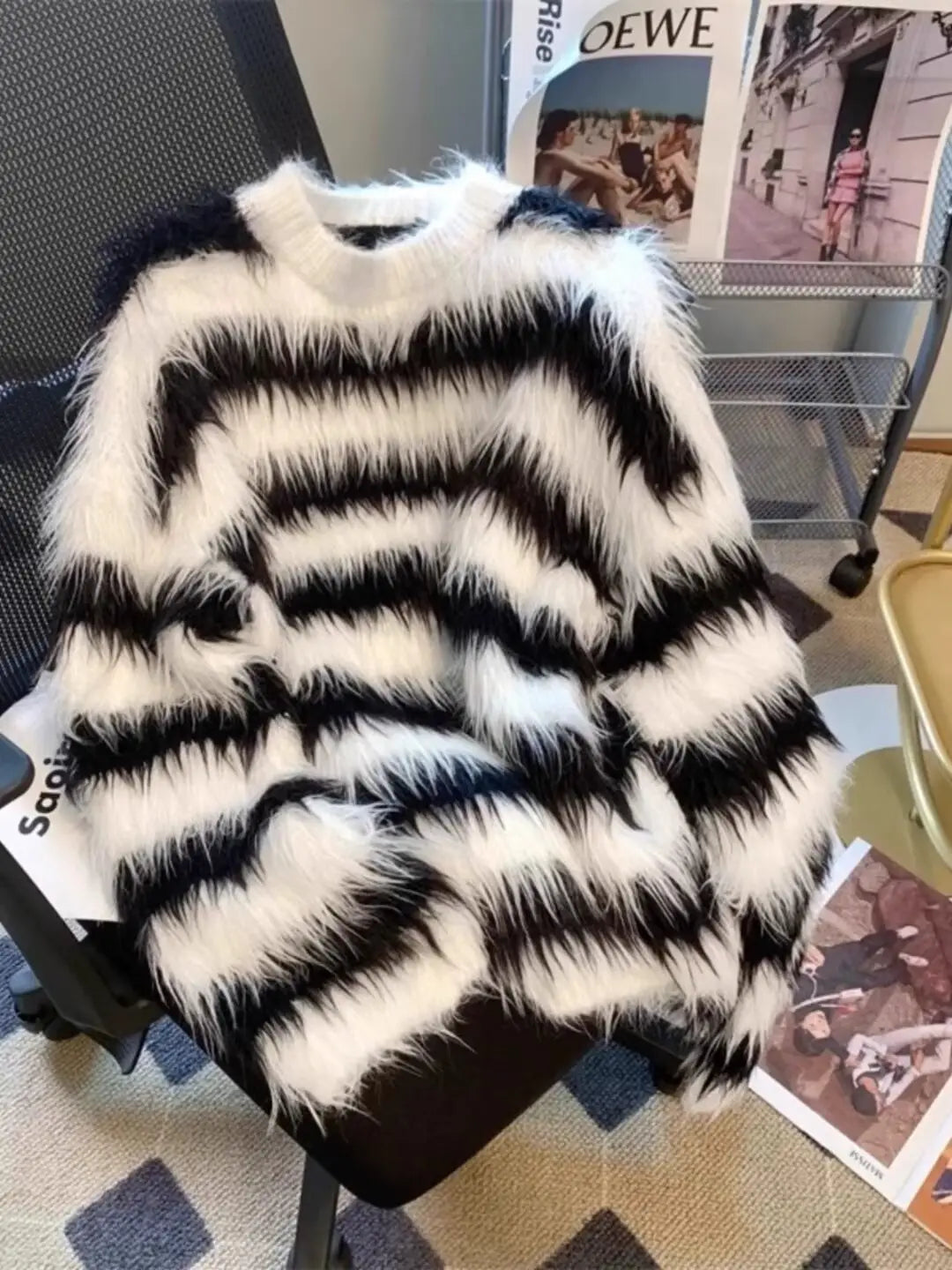 New Black And White Striped Sweater For Men