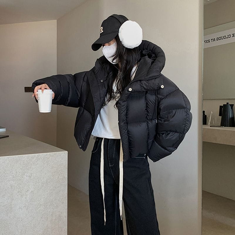 Women’s White Duck Down Korean Style Slimming Hooded Thick Down Jacket