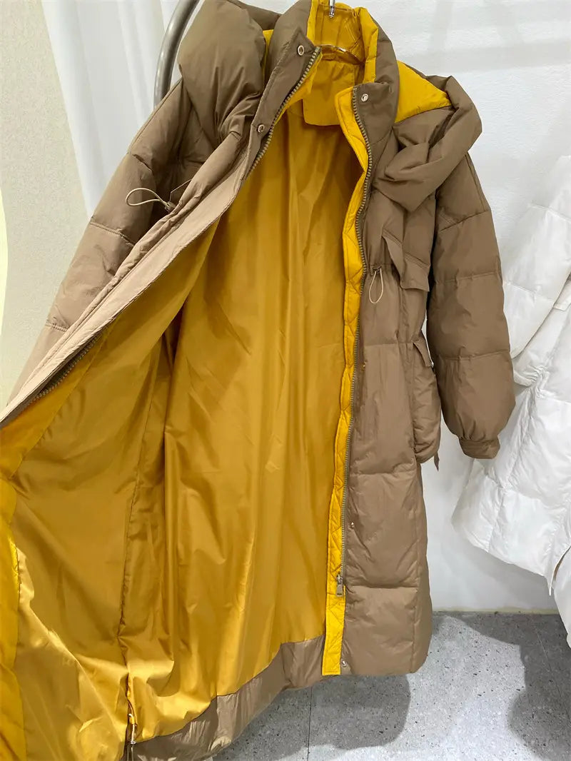 Korean Style Winter Clothes Hooded Women’s Over-the-knee Quilt Down Jacket