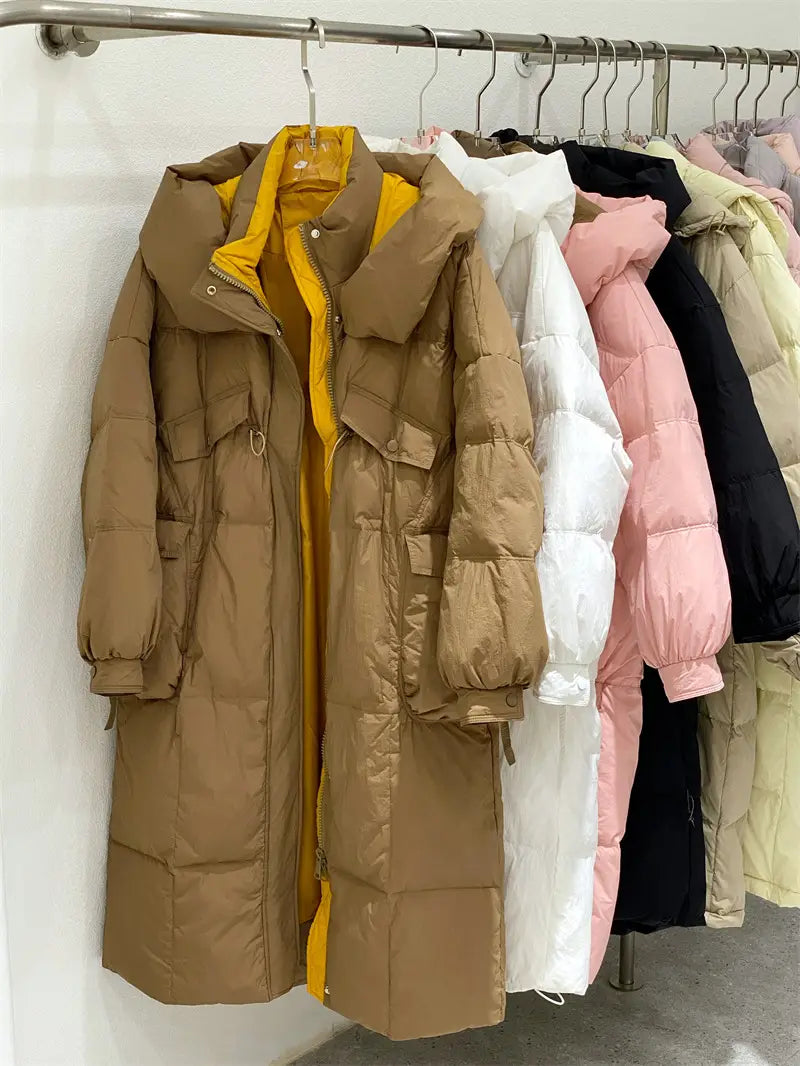 Korean Style Winter Clothes Hooded Women’s Over-the-knee Quilt Down Jacket