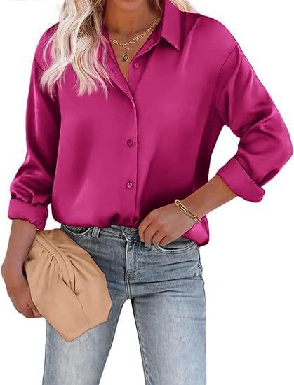 Women’s Satin Top Long Sleeve Button Shirt Autumn