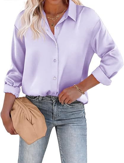Women’s Satin Top Long Sleeve Button Shirt Autumn