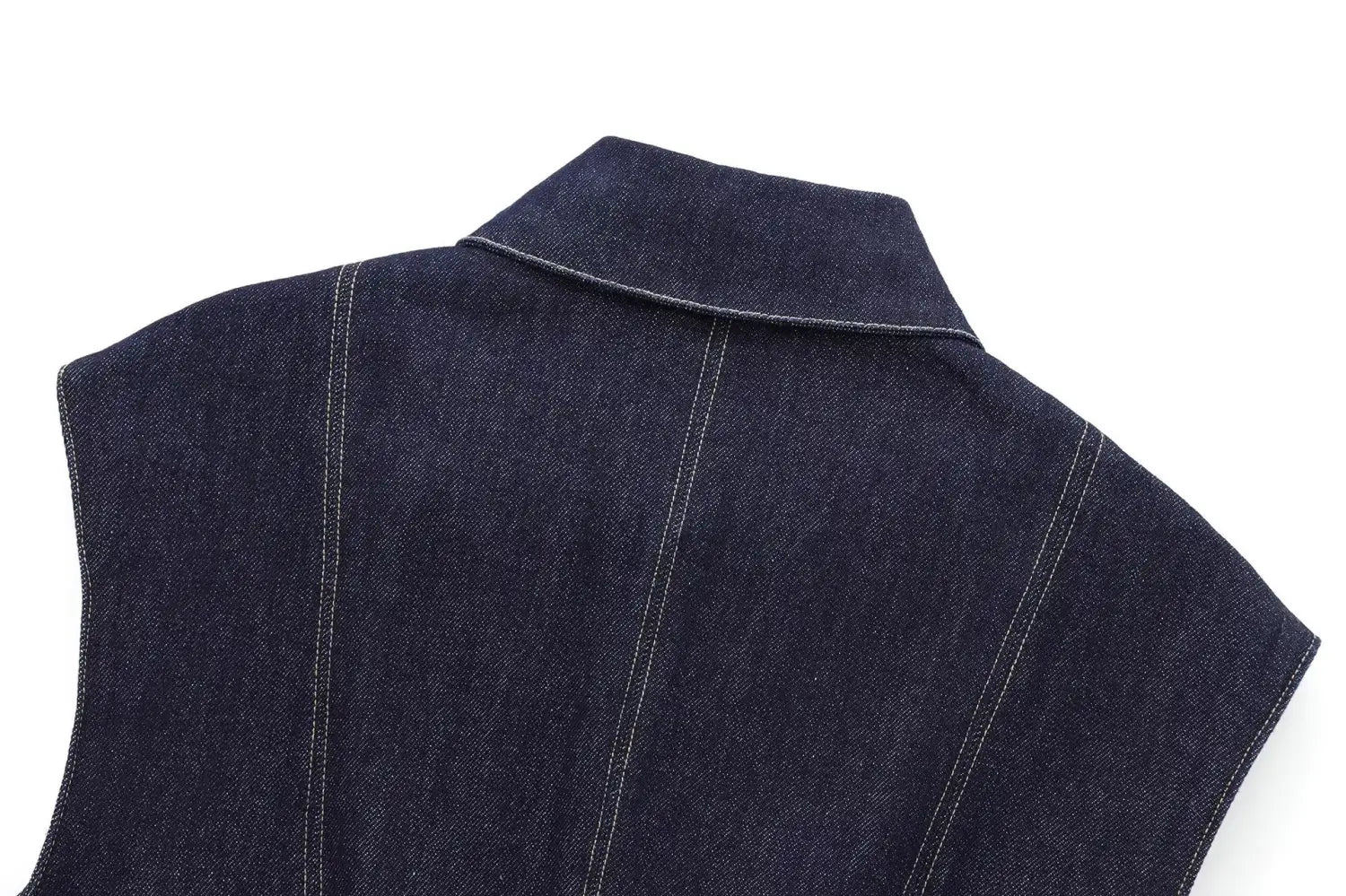 European And American Style Fashion String Decoration Lapel Sleeveless Denim Shirt