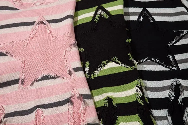 Pu Shuai Stitching Contrast Color Long Sleeves Round Neck Sweater
