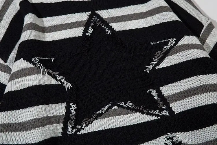 Pu Shuai Stitching Contrast Color Long Sleeves Round Neck Sweater