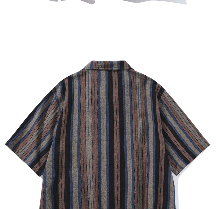 Japanese-style Retro Amekaji Ethnic Style Striped Short Sleeve Shirt