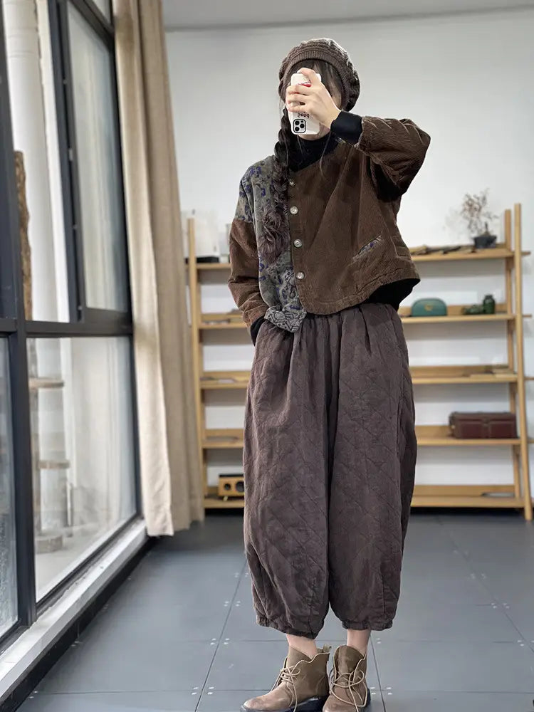 Retro Contrast Color Cotton Coat Jacket Women