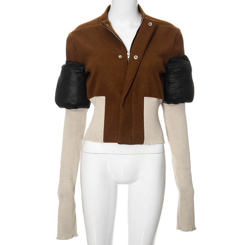 Autumn And Winter New Contrast Color Stand-up Collar Zipper Cardigan Outerwear