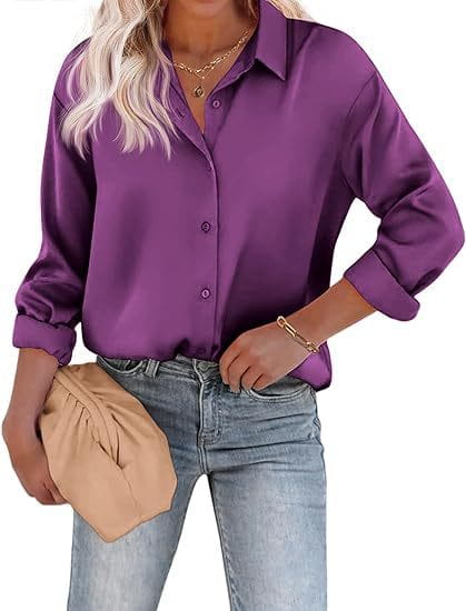 Women’s Satin Top Long Sleeve Button Shirt Autumn