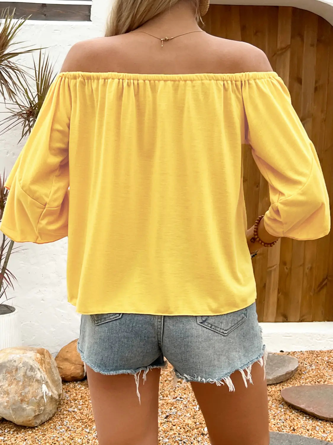 Summer Fall Women’s Clothing Solid Color Off-shoulder Casual T-shirt Top