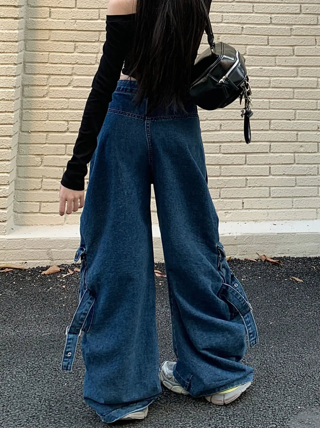 Straight Loose Washed-out Deconstruction Design Cargo Jeans Female