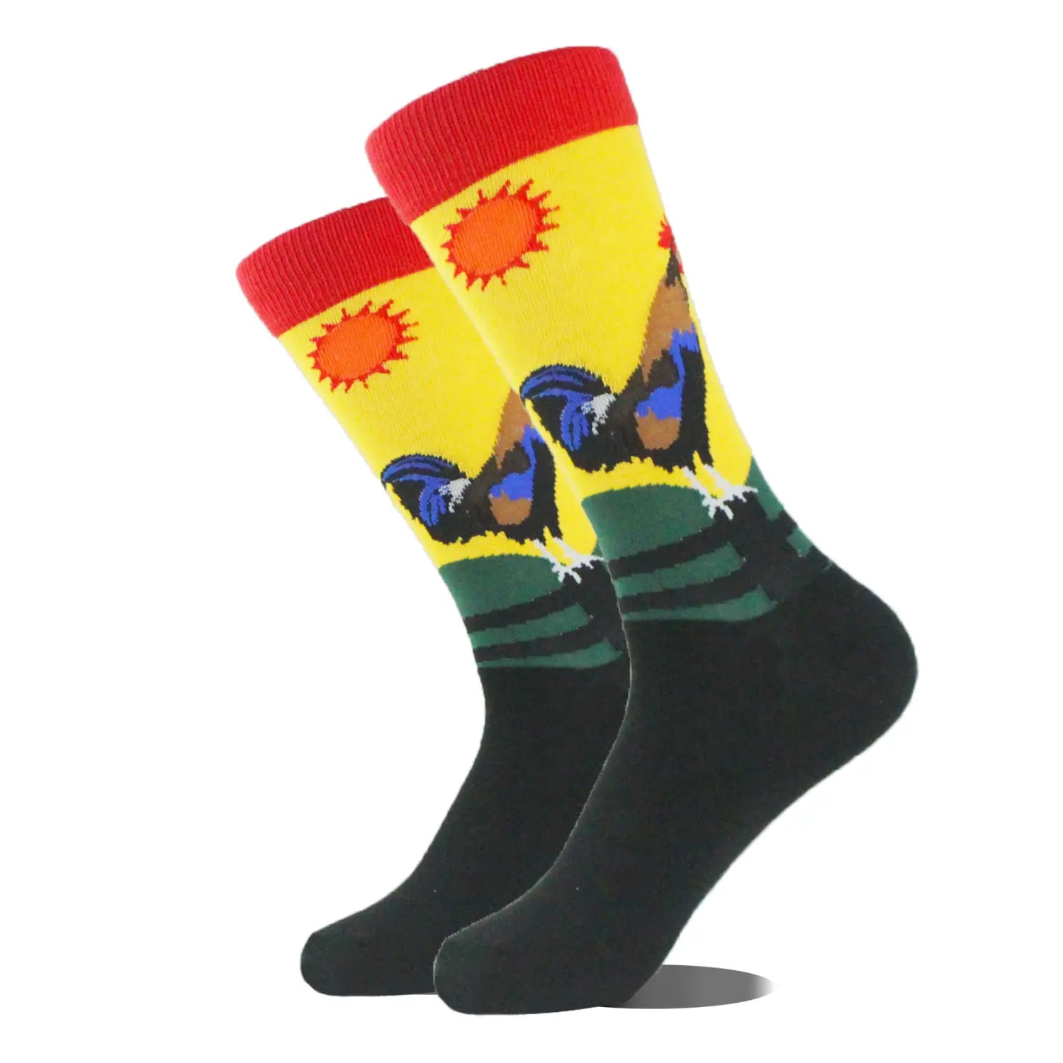 Men’s Cartoon Animal Retro Oil Painting Mid-calf Socks