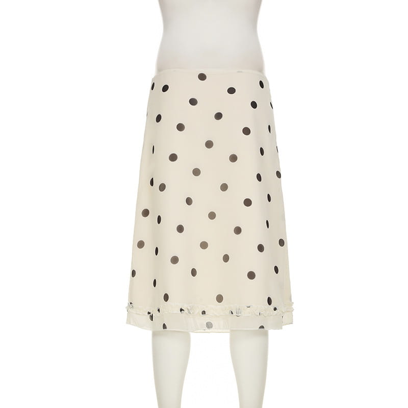Women’s French-style Color Matching Polka Dot Side Zipper Pleated Hip Skirt