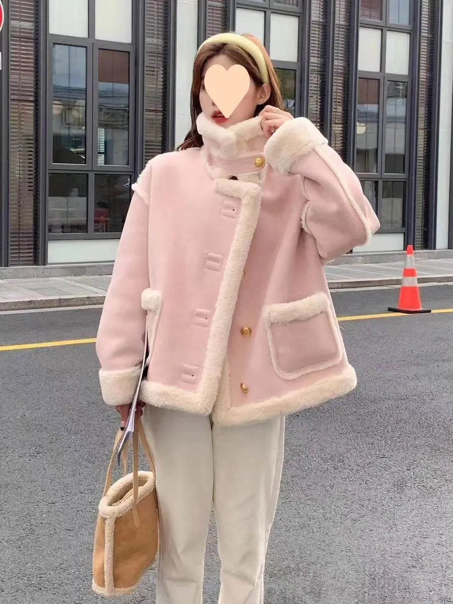Women’s Korean Suede Motorcycle Clothing Berber Fleece Coat