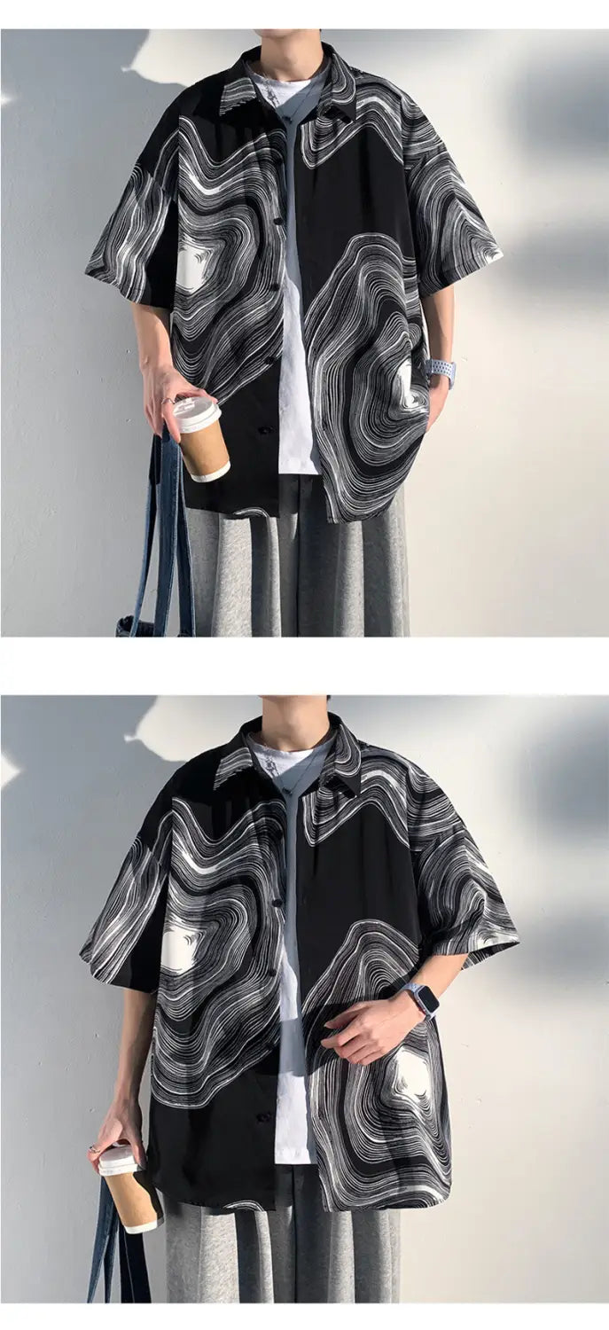 Summer Menswear Shirt Hong Kong Style Fashionable Temperament Short Sleeve
