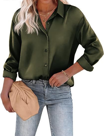 Women’s Satin Top Long Sleeve Button Shirt Autumn