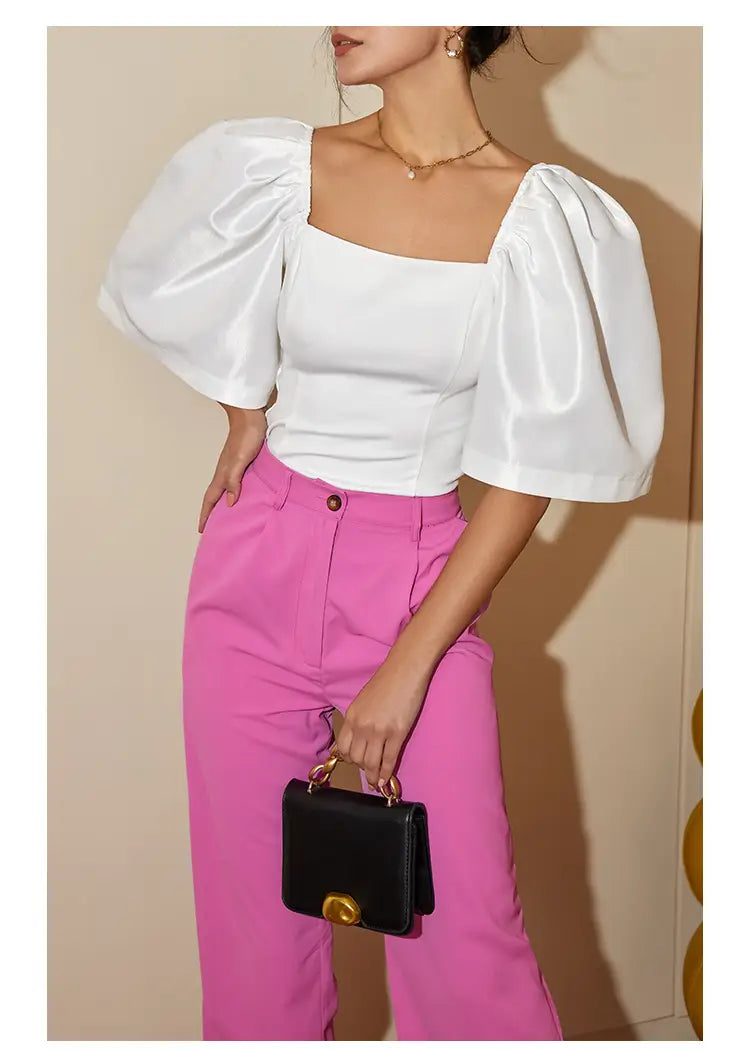Women’s Retro Lantern Sleeve Square Collar Elegant Top