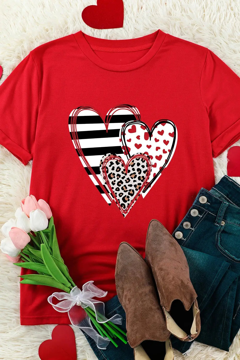 Heart Printing Pullover Pure Cotton Short Sleeve T-shirt
