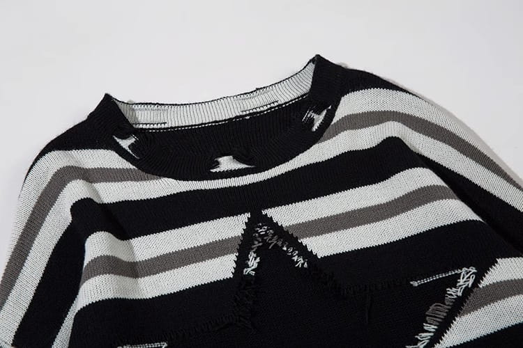Pu Shuai Stitching Contrast Color Long Sleeves Round Neck Sweater