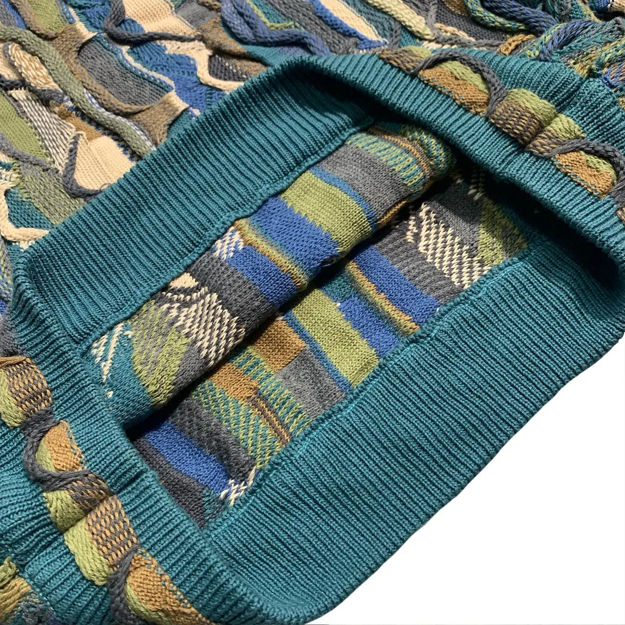 Heavy Industry Bitter Gourd Pattern Jacquard Three-dimensional Wave Retro Pullover Sweater Men