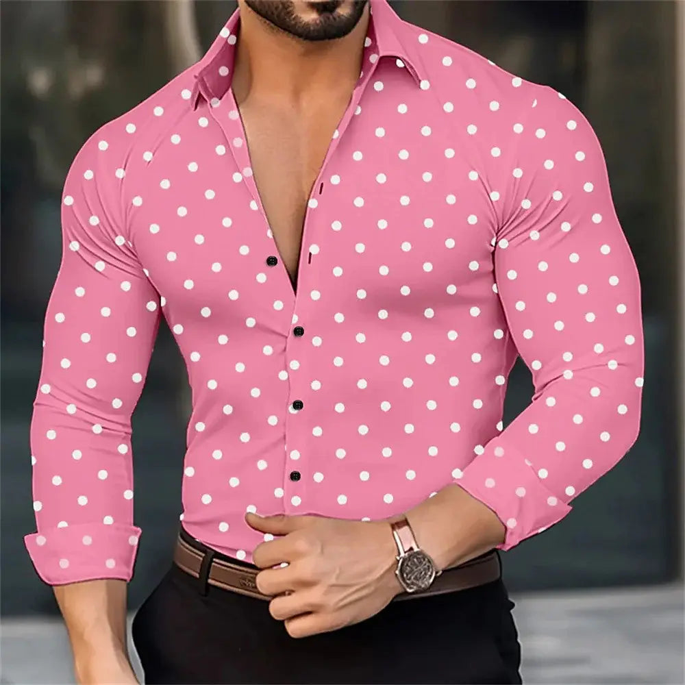 3D Polka-dot Loose-fitting Long Sleeve Printed Shirt