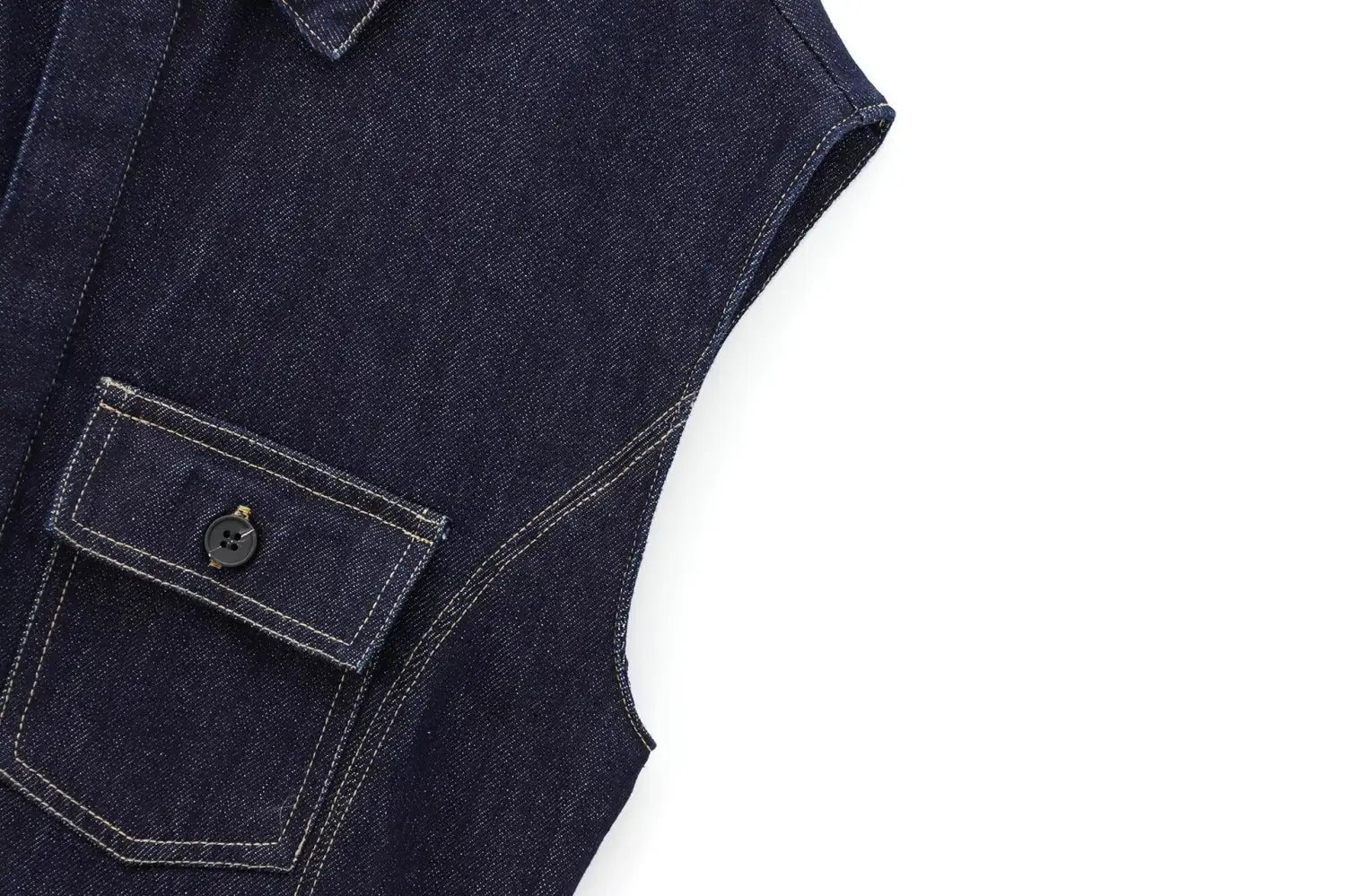 European And American Style Fashion String Decoration Lapel Sleeveless Denim Shirt
