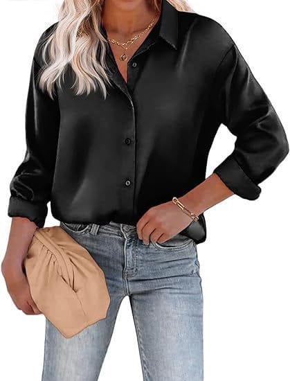 Women’s Satin Top Long Sleeve Button Shirt Autumn