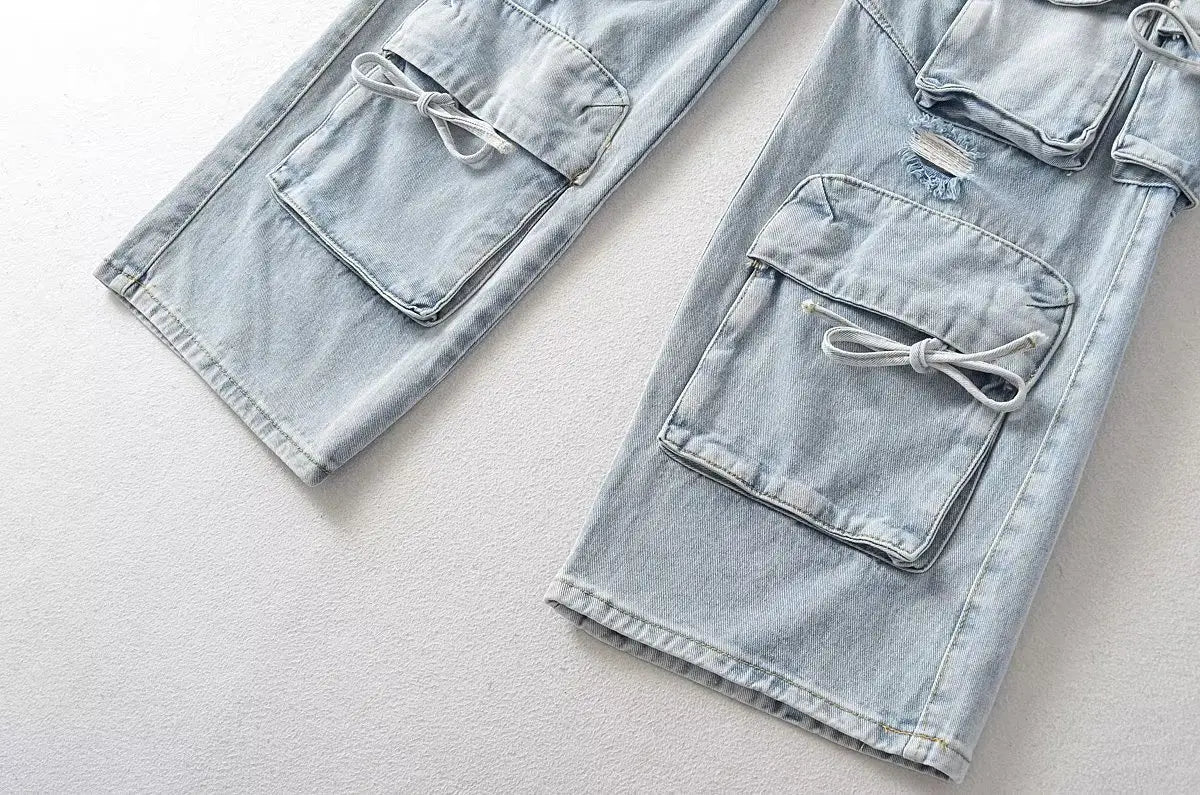 American Style Fashion Work Clothes Style Straight-leg Denim Trousers