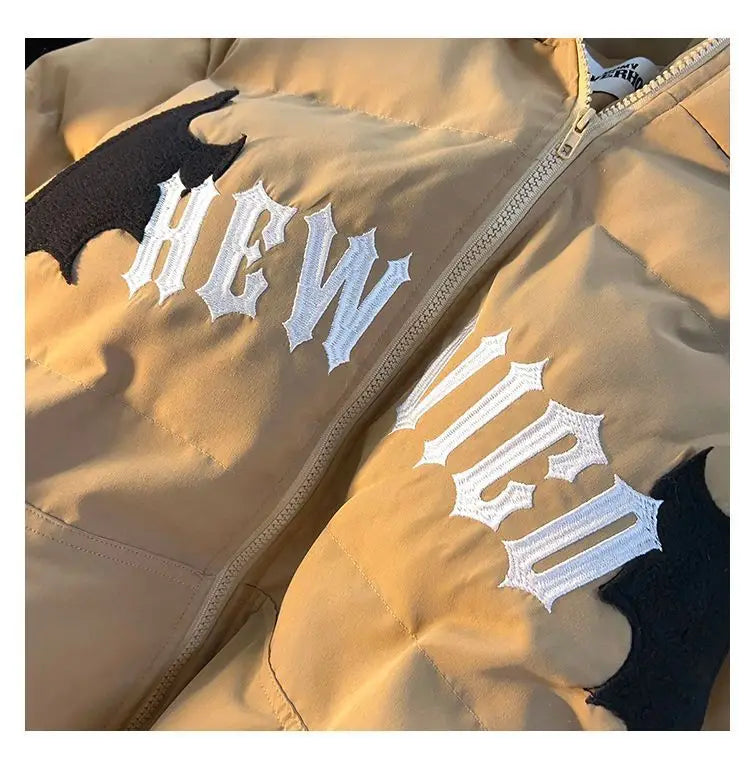 American Retro Embroidered Hooded Cotton Coat