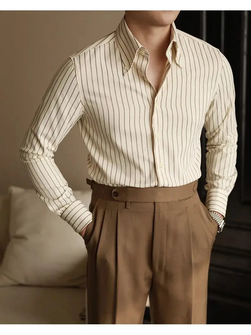 Men’s Business Non-ironing Slim-fit Gentleman Versatile Fashion Pointed Buckle Collar Shirt